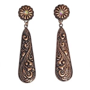 Western Detailed Copper Drop Earrings New